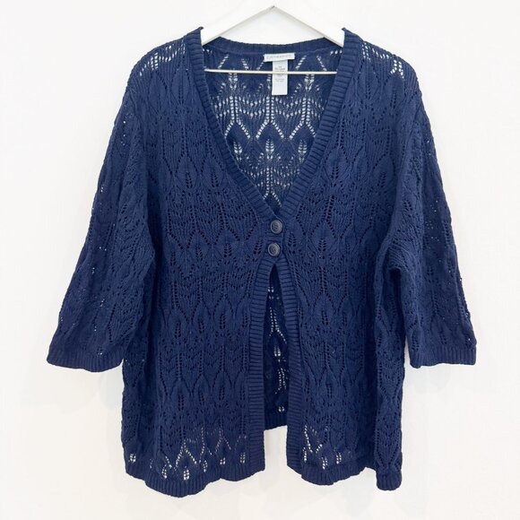 Catherines Open Knit V-Neck Cardigan Sweater Top Boho Cottage Blue Plus Size 3X - Picture 1 of 6